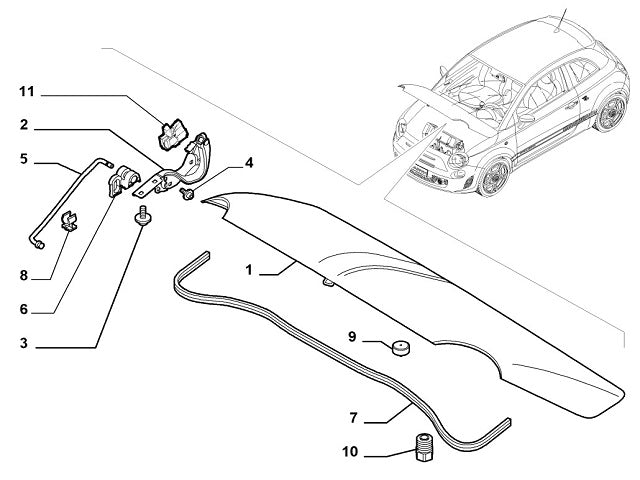 Clip Bonnet Stay Rod Hinge End | Abarth 500 595 695